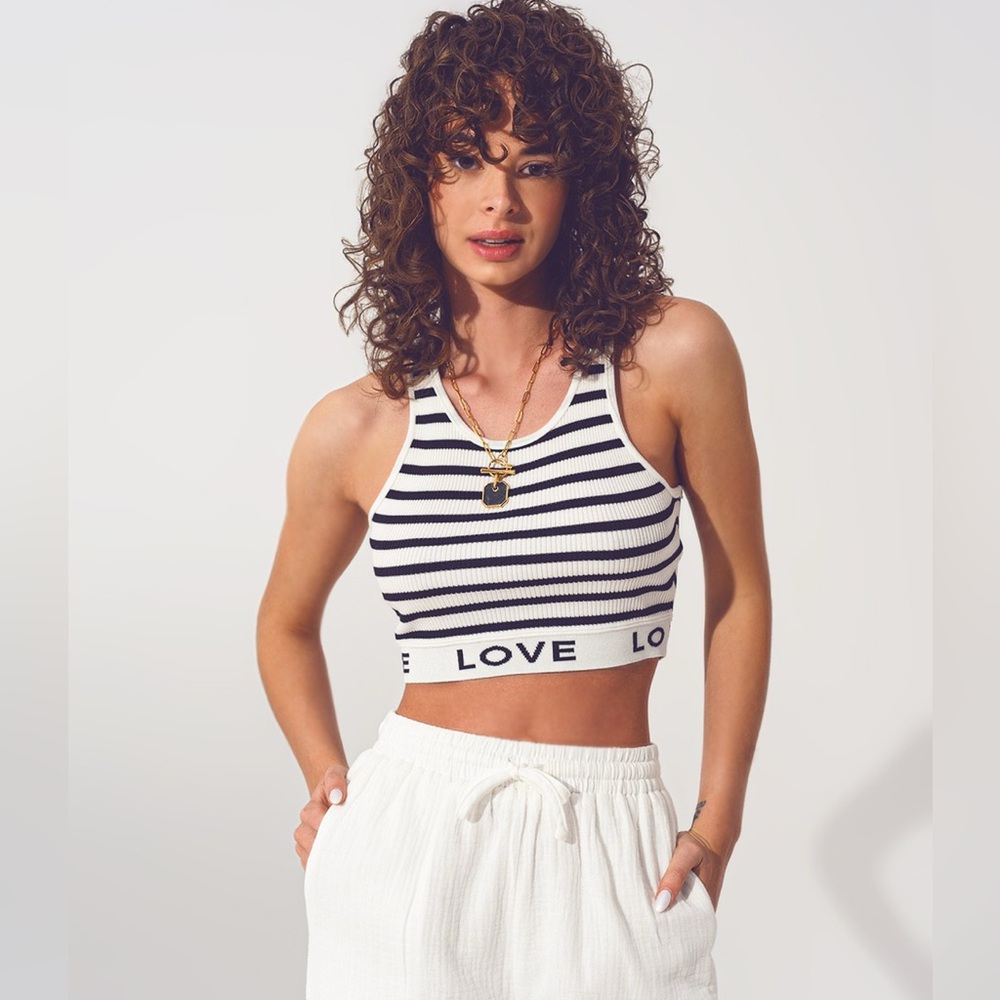 Striped Black & White Crop Tank with 'LOVE' Band